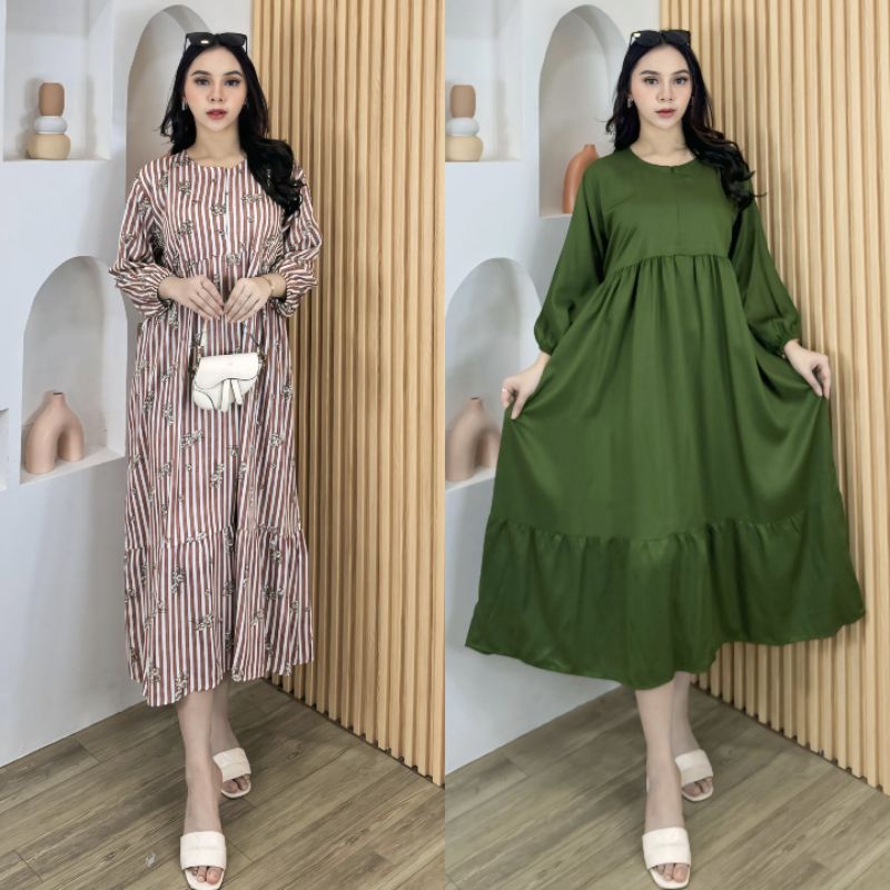 AISHA MIDI DRESS ori Celien - Dress Cantik Daster Panjang Daster Gamis Rayon Premium Rayon Twill Pol