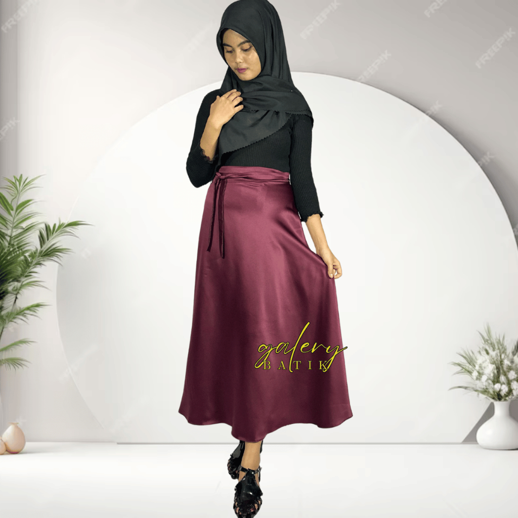 ROK FLARE WANITA ROK LILIT POLOS KEKINIAN ROK WANITA KOREAN STYLE WARNA BURGUNDY