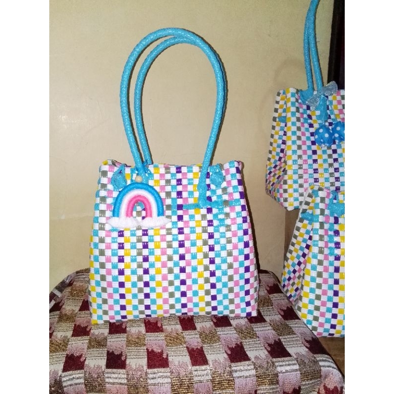 shanum tas anyaman plastik M normal - tas anyaman jali jali M ~ tas anyaman size M free rainbow