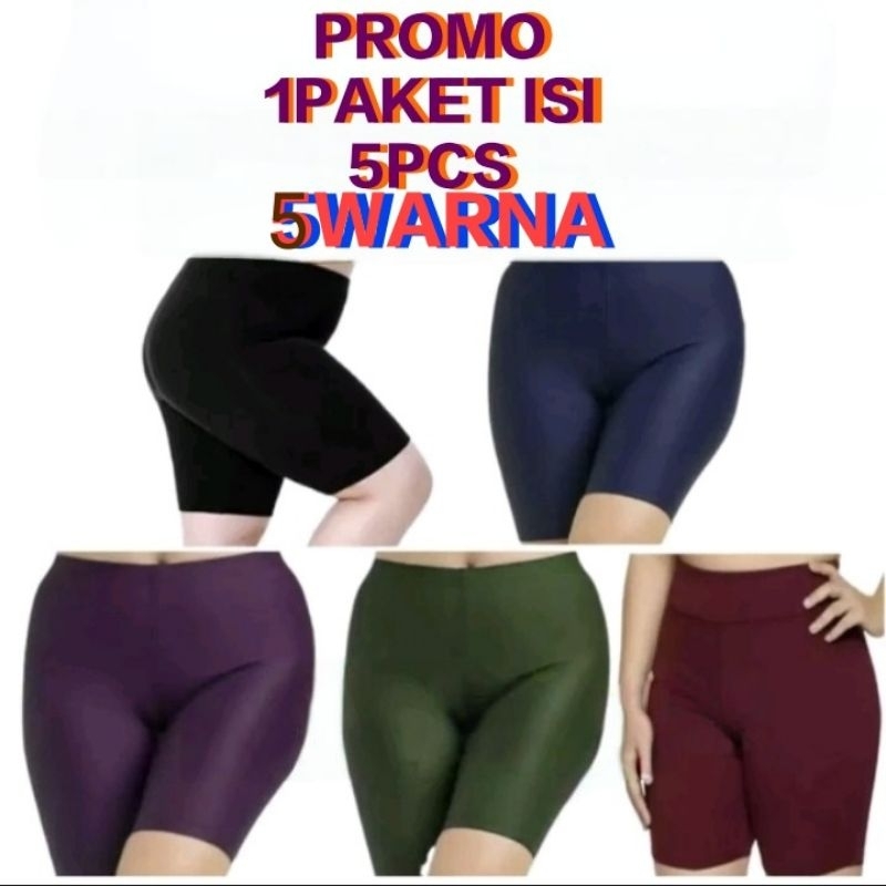 legging paha short street1paket isi 5pcs dapat 5warna standar&jumbo spandek licin hotpant