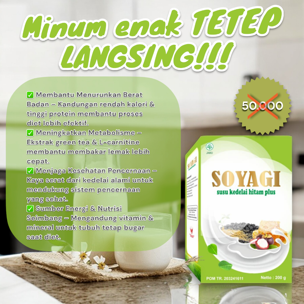 

SUSU SOYAGI : susu diet sehat , cocok untuk anak dan dewasa , extract kedelai , susu diet original bariklana ,susu kedelai dan susu rempah kedelai