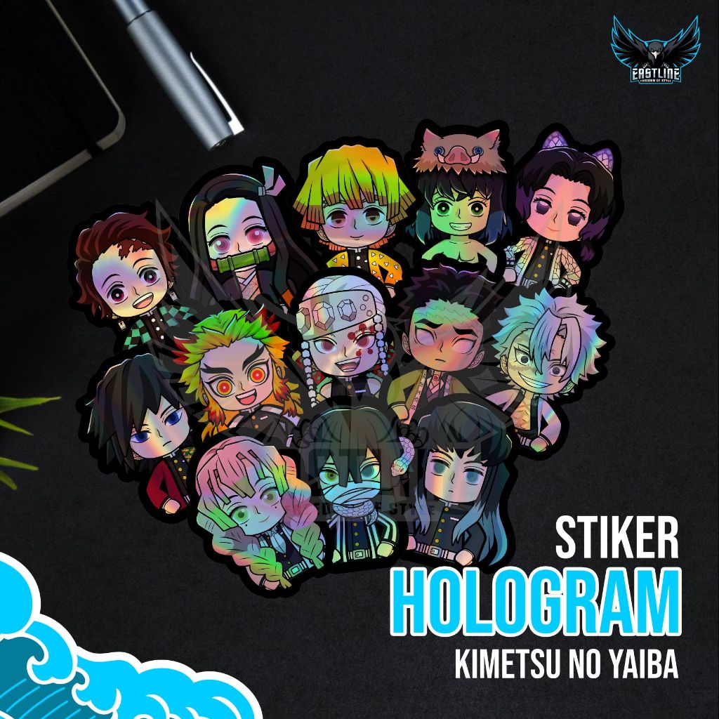 Sticker Stiker Hologram Anime Kimetsu No Yaiba Demon Slayer Chibi Cute Lucu Laptop Motor