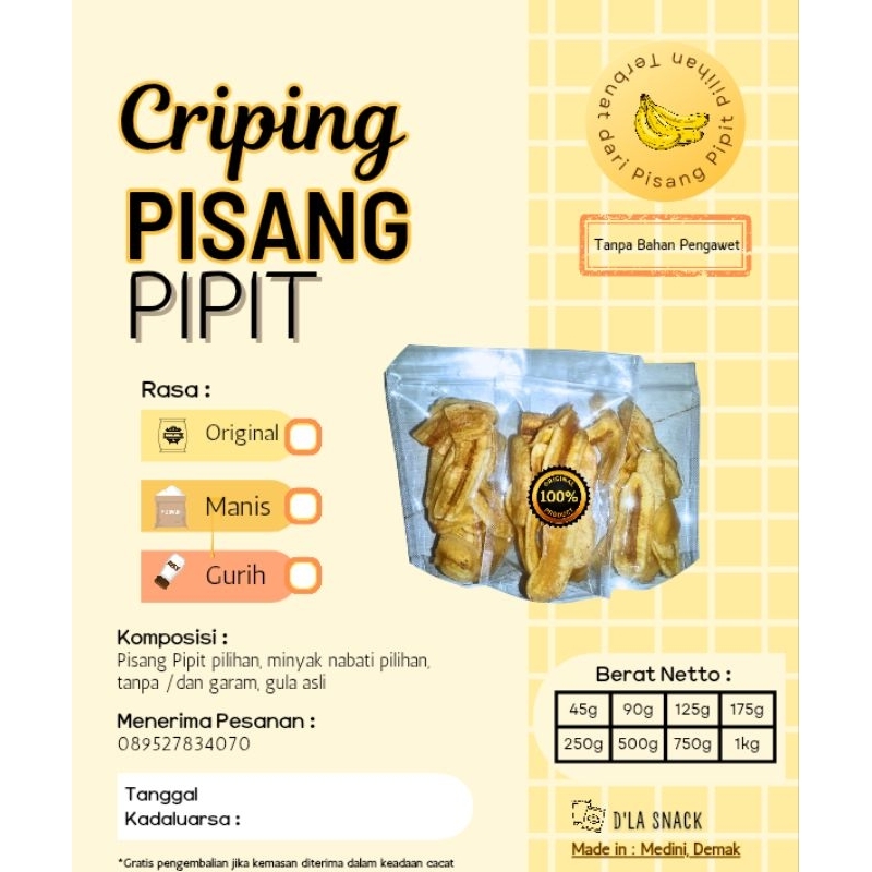 

Criping Pisang Pipit Original Manis Gurih