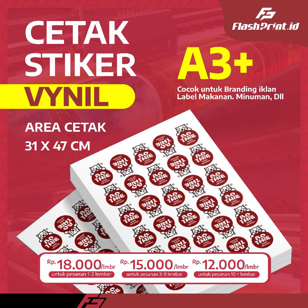 

CETAK STIKER VYNIL A3 MURAH / CETAK STIKER LABEL KEMASAN MAKANAN MINUMAN MURAH