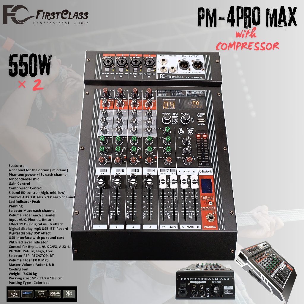 Power Mixer 4 Channel With Compressor Firstclass PM 4 PRO MAX | Power Mikser kompressor Firstclass P