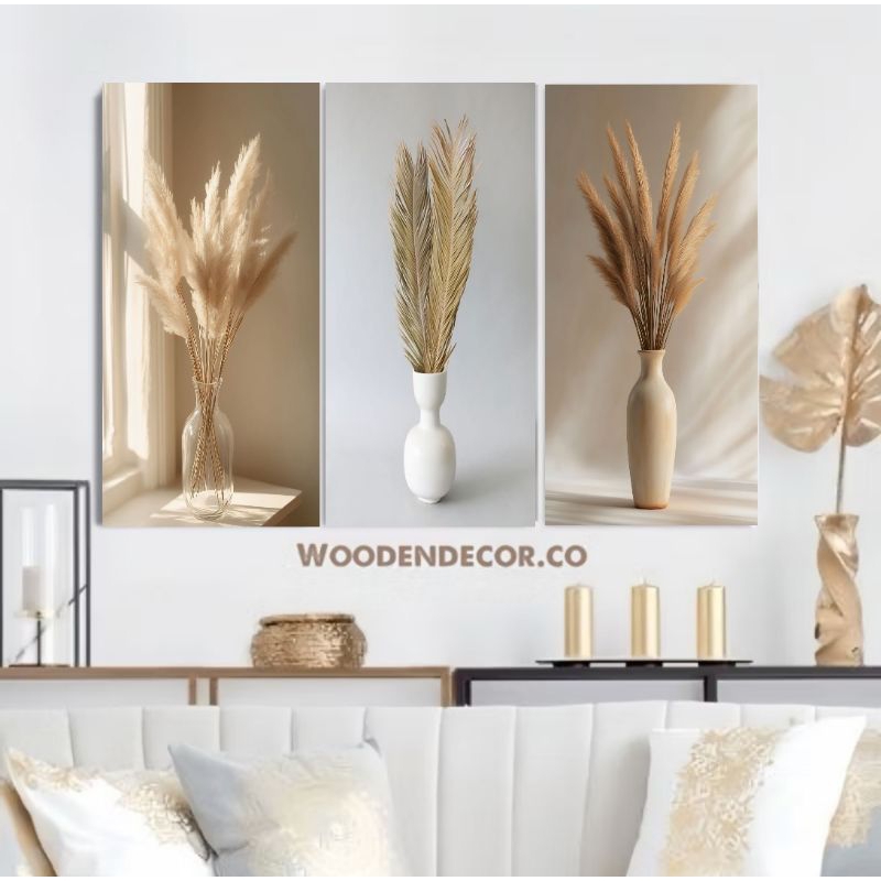 Hiasan Dinding Kayu Pajangan Dinding Aesthetic Motif Bunga Kering