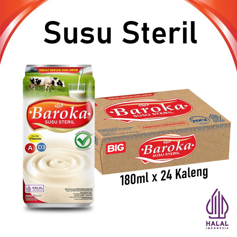 

1 Carton Box (24pcs) Baroka Can Susu Steril 180 ml