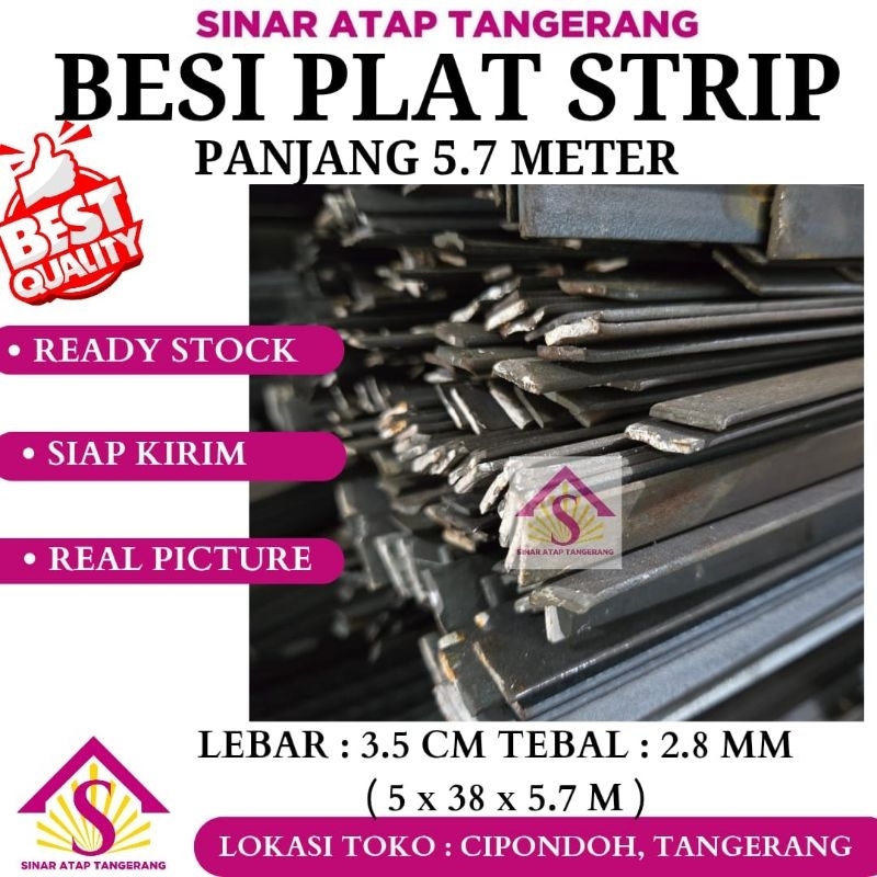 Besi Plat Strip Lebar 3.5cm Tebal 2.8mm Panjang 5,7 Meter