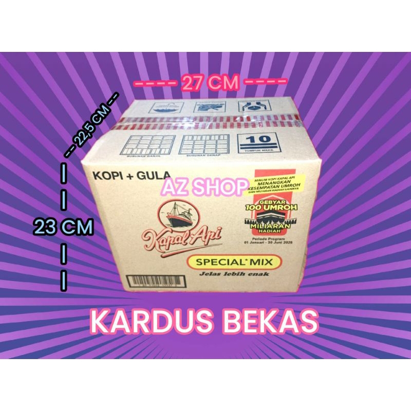 

KARDUS BEKAS KOPI KAPAL API ( SINGLE WALL) UKURAN 27 X 22,5 X 23 CM