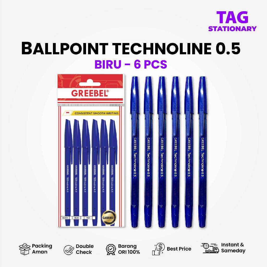 

GREEBEL Pulpen Ballpen Technoline 0.5 Biru (6 PCS/SET) / Pulen Murah Ballpoint Bolpen Pena
