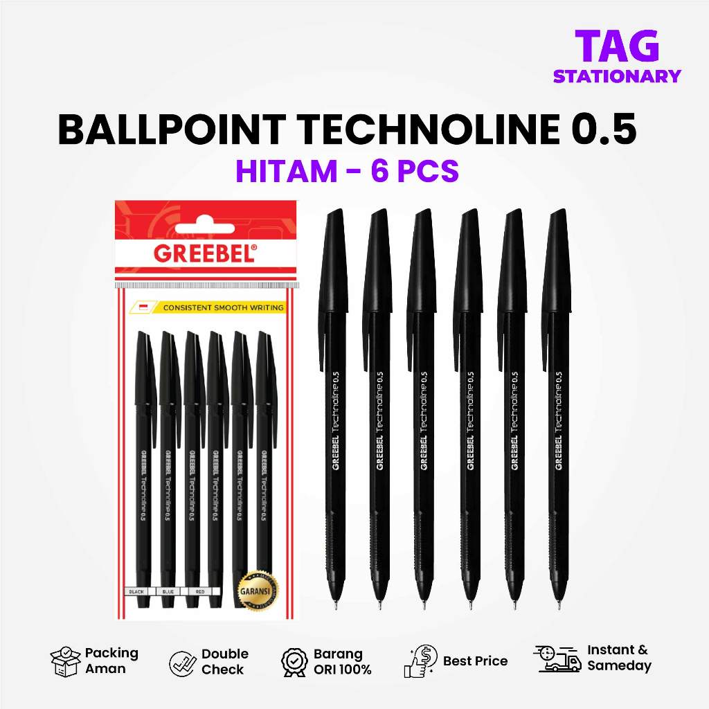 

GREEBEL Pulpen Ballpen Technoline 0.5 Hitam (6 PCS/SET) / Pulpen Murah Pena Ballpoint Bolpen