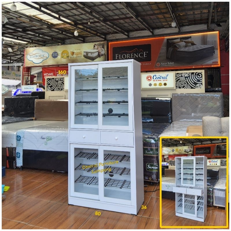 RAK SEPATU KACA PINTU SLIDING 2 LACI