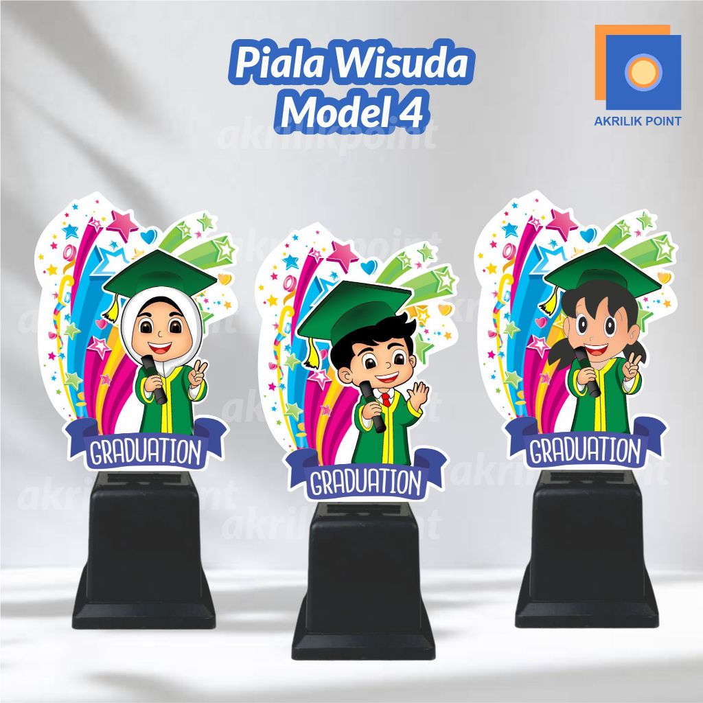 PIALA WISUDA AKRILIK Model 4 Baju Toga Hijau | Piala Akrilik Anak SD TK PAUD Murah