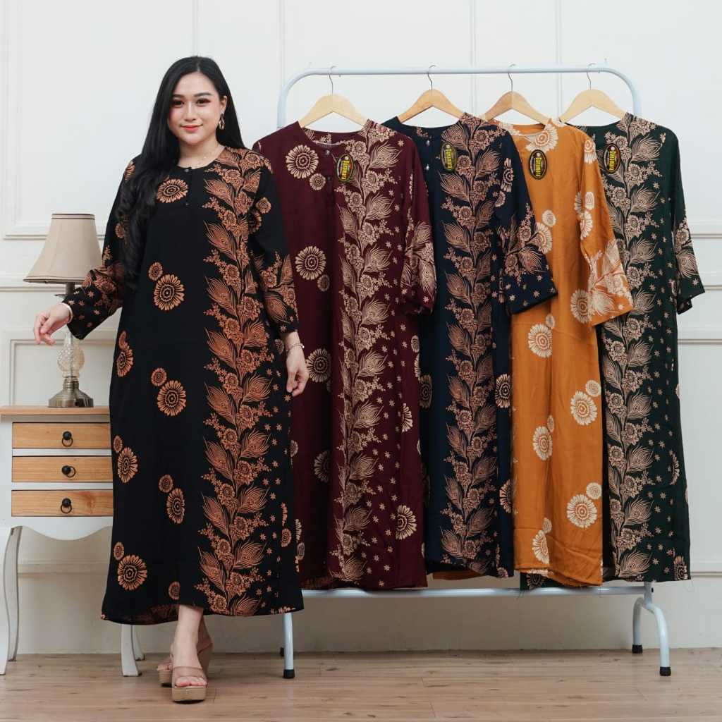 Longdress daster  lengan panjang  batik rayon kancing  ibu hamil gamis  baju wanita ibu menyusui