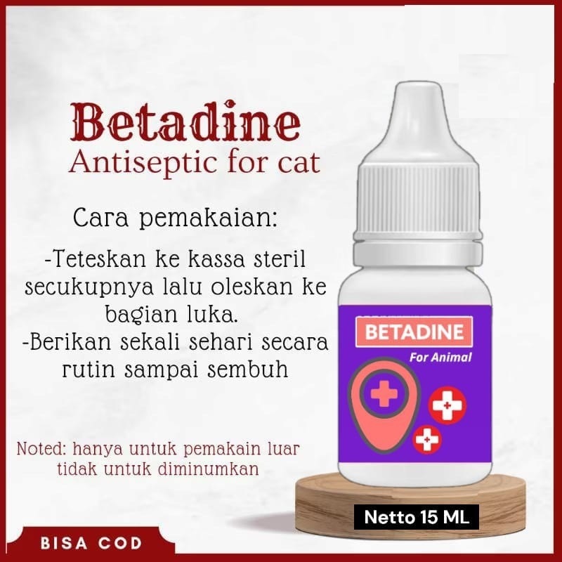Betadine antiseptik 15ml betadine hewan pembersih luka kucing anjing dan hewan lainnya