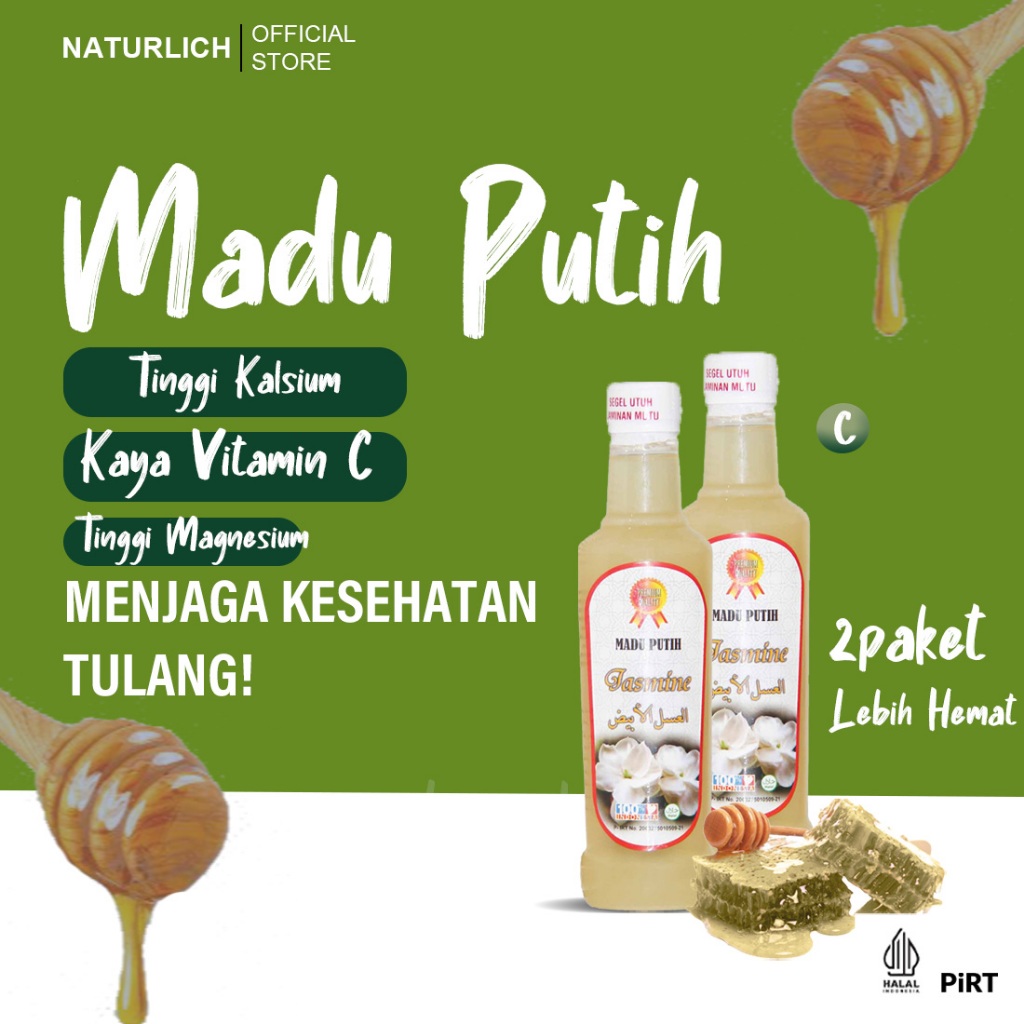 

Madu Putih Murni Jasmine 460gr Paket 2 Botol | Madu Putih Asli Herbal Untuk Tulang Sehat