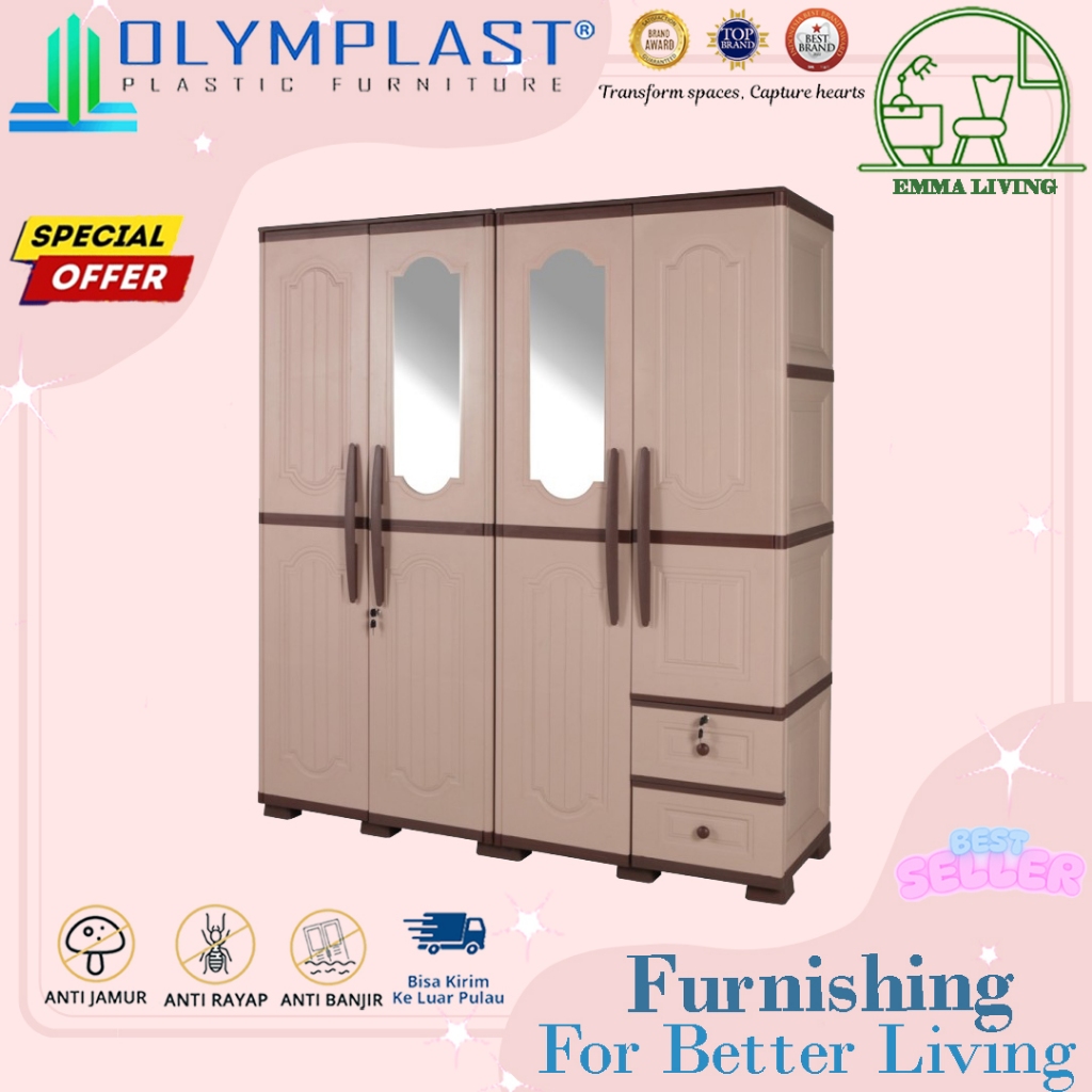 OLYMPLAST LEMARI BAJU / PAKAIAN / KABINET BAJU OTC W 4P / OTC WOOD 4 PINTU (4 PINTU) MODERN