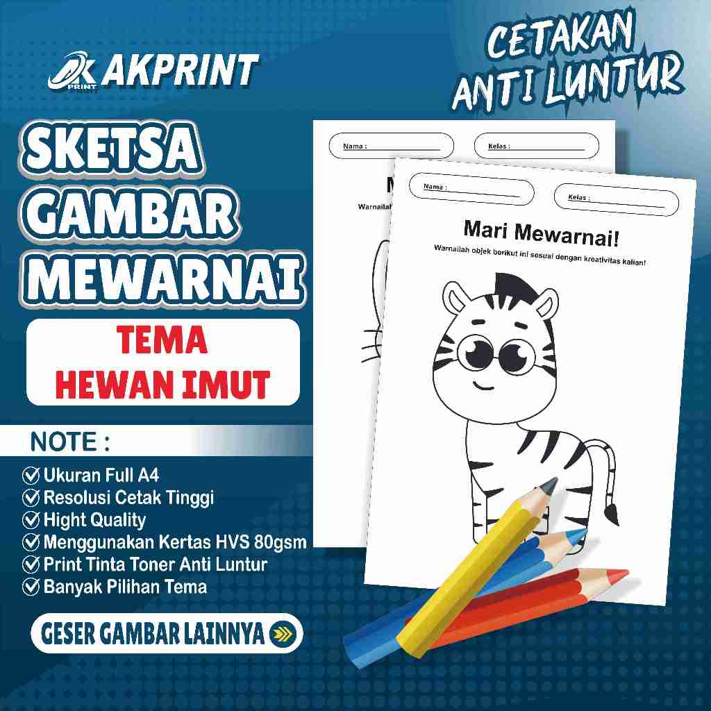 KERTAS SKETSA GAMBAR MEWARNAI TEMA HEWAN IMUT 1