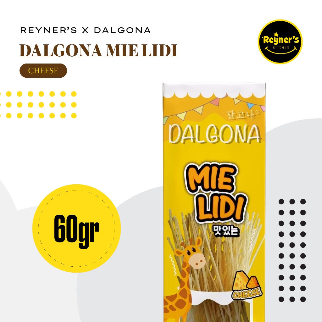 

Reyner's Dalgona Mie Lidi Cheese 60gr - Jajanan Snack Rasa Keju