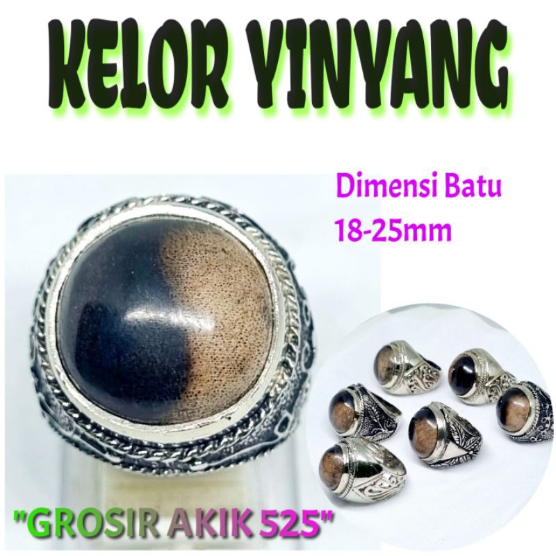 cincin kelor yinyang / batu akik kelor yin yang / kelor hitam yinyang