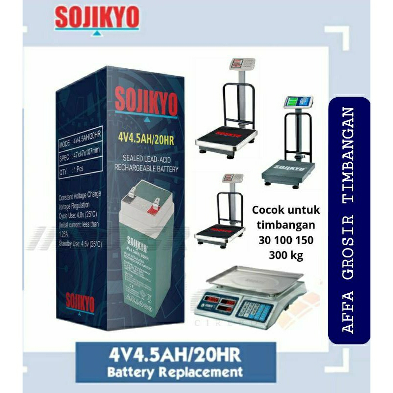 Baterai / Battery Timbangan Digital Merk Sojikyo Aki Kering 4V4.5Ah Bisa untuk Batre Nankai 4 volt