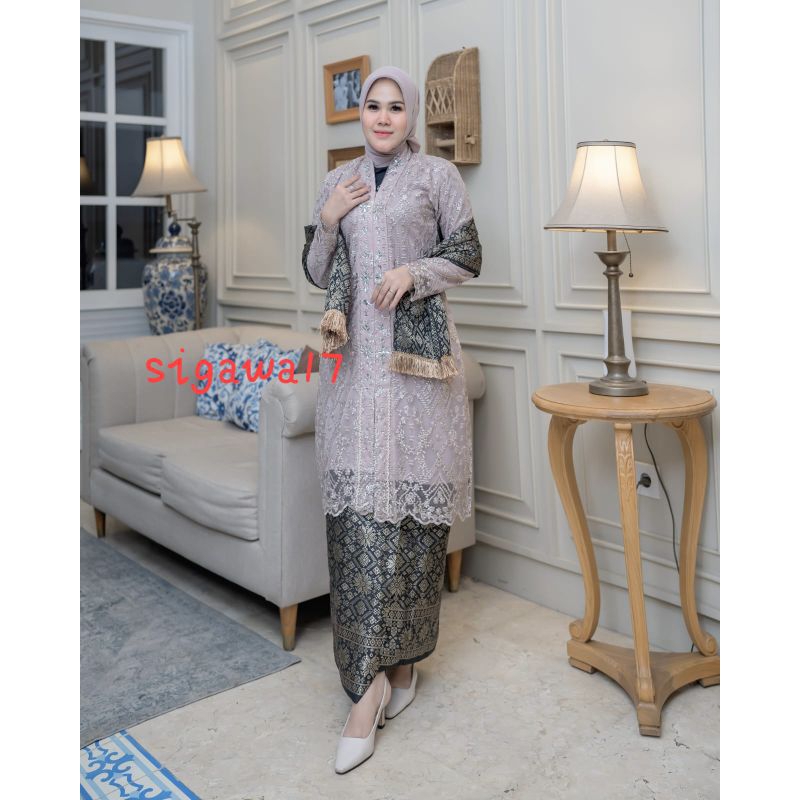 READY SATU SET TUNIK KEBAYA BAWAHAN ROK SONGKET DAN SALENDANG FREE HIJAB-STELAN KEBAYA BESAN MODEL K