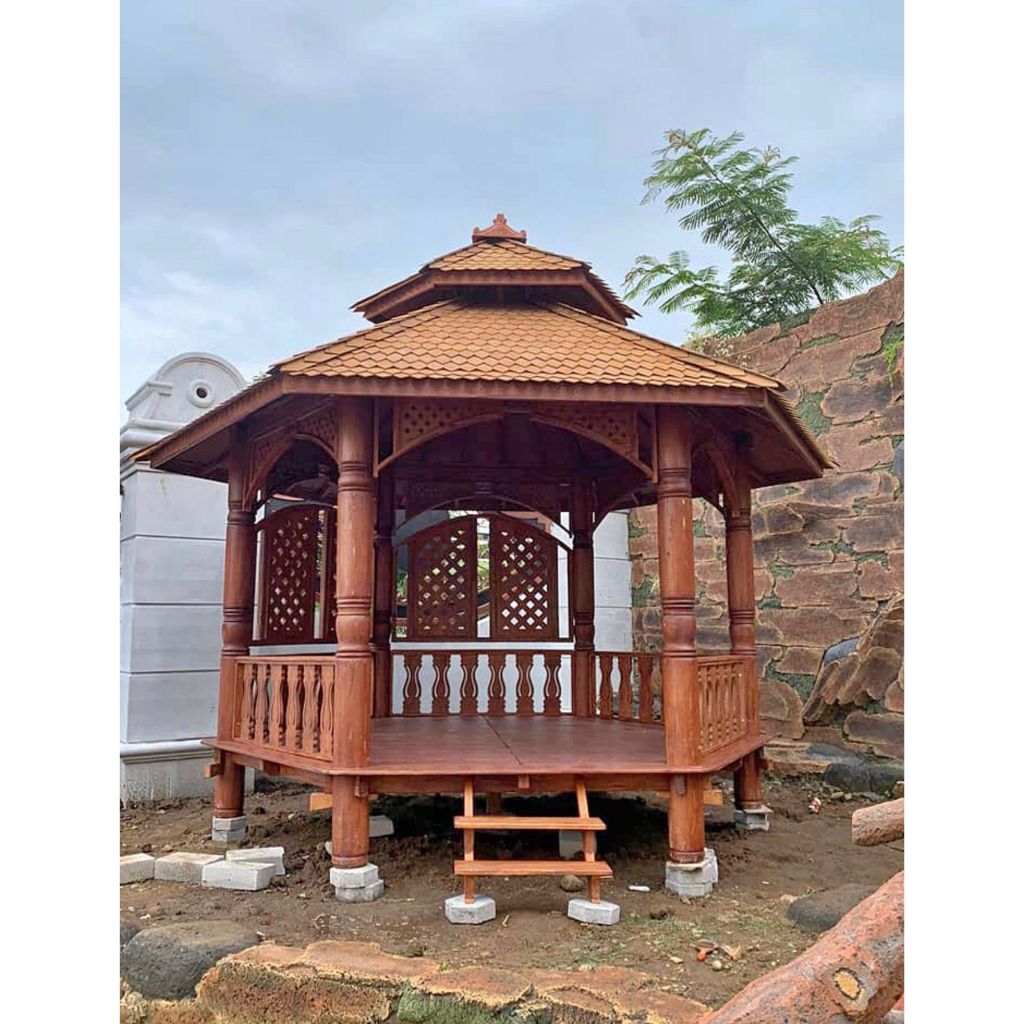 gazebo kayu jati minimalis 3x3 meter