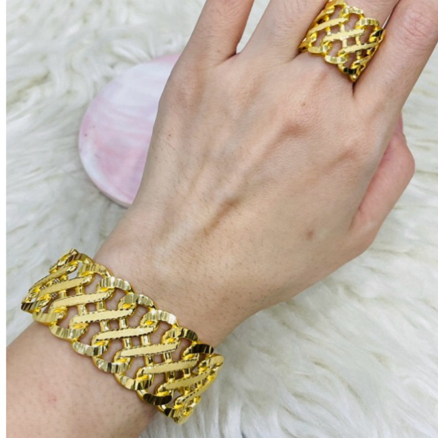 gelang plus cincin kerawang lipang ss 88 mewah elegant uk 15 emas asli kadar 700