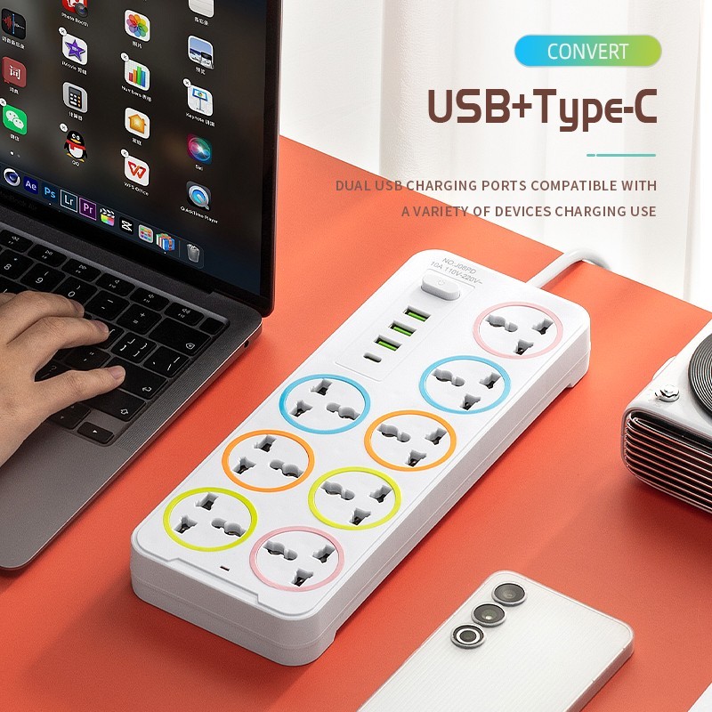 Eight Port 3 USB 1 Type C Colokan Kabel Listrik Stopkontak Kabel SAmbungan Kabel.