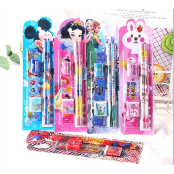 

Stationery Set 5 in 1 Alat Tulis Anak Sekolah Penghapus penggaris Pensil Serutan Karakter Lucu