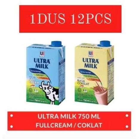 

Susu UHT ultra milk 750Ml Varian full cream | Ultra milk 750Ml Coklat - Dus