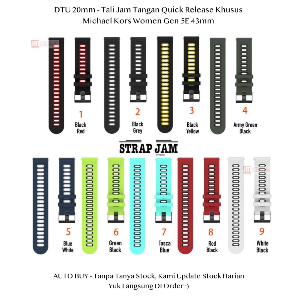 DTU 20mm Strap Michael Kors Women Gen 5E 43mm - Tali Jam Tangan Silikon Sporty Two Tone