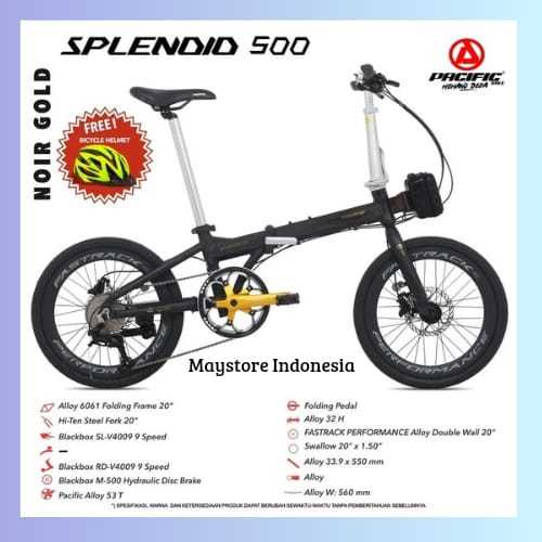 SEPEDA LIPAT 16/20 INCH PACIFIC SPLENDID 500 ALLOY 9 SPEED REM HIDROLIK,SEPEDA READY SIAP KIRIM - BE