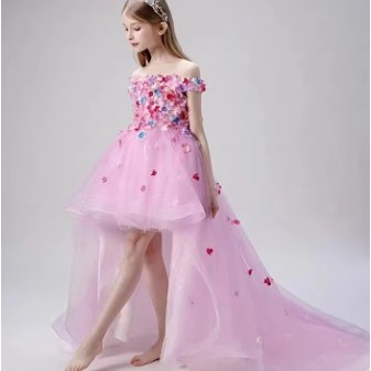 Girls Dress Off Shoulder Tutu High Low Tail Evening Party Gown Little Kids Birthday Princess