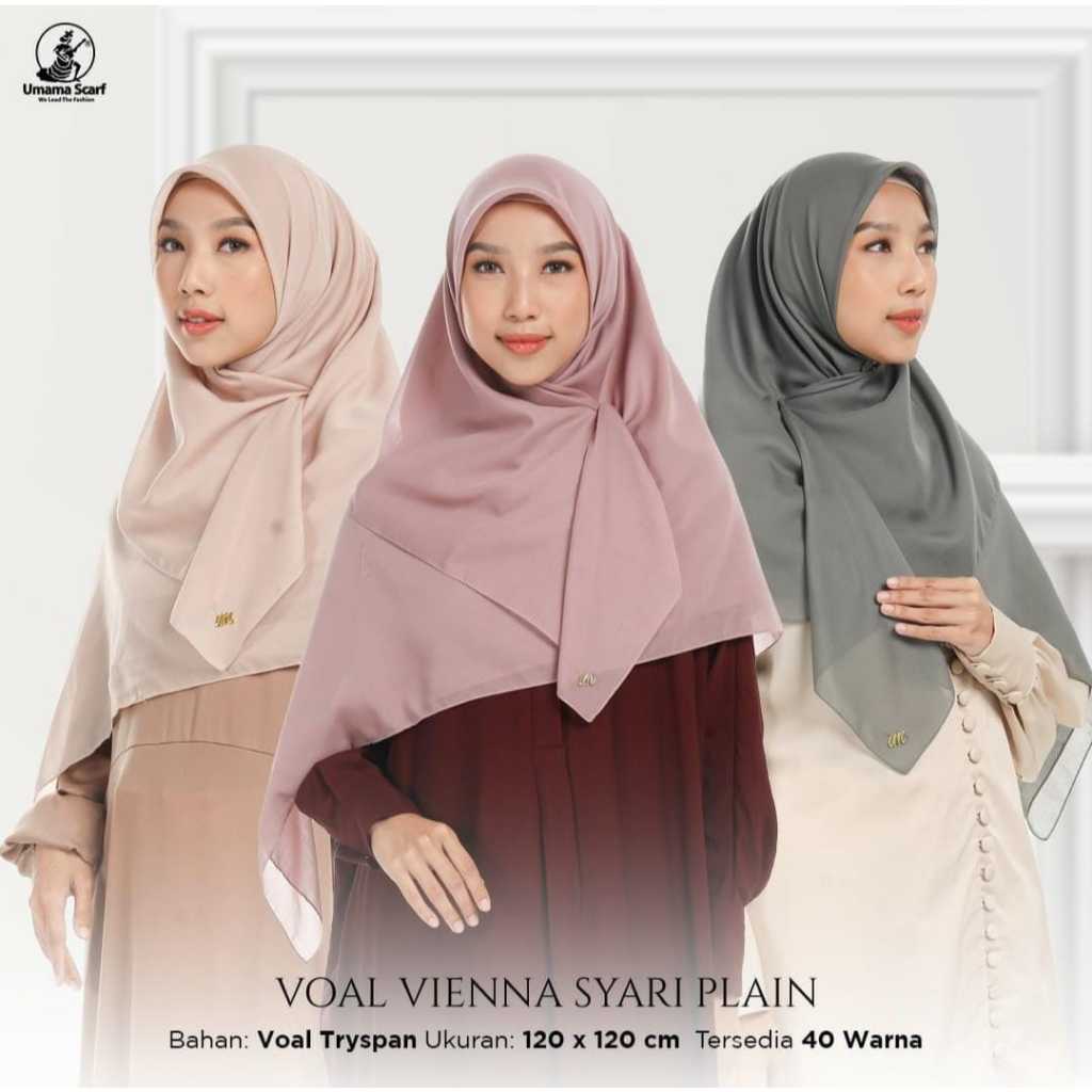 HIJAB SEGIEMPAT UMAMA JUMBO POLOS 120x120 CM VOAL VIENNA BY UMAMA SCARF - JILBAB SYARI TEPI JAHIT - 