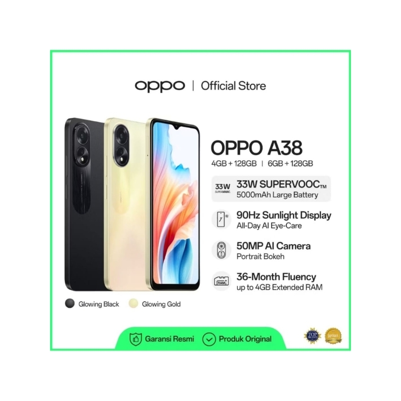 OPPO A38 (Ram 6+6GB/128GB) Resmi garansi 1tahun