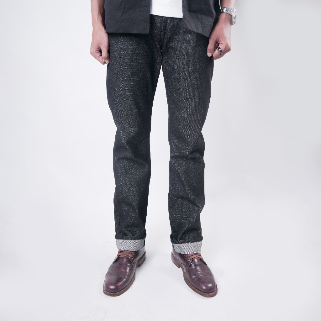 EARTHY GENOVA - Denim Non Selvedge OPHION Black 14 Oz Sanforized Shell Stitch Celana Raw Jeans Pria 