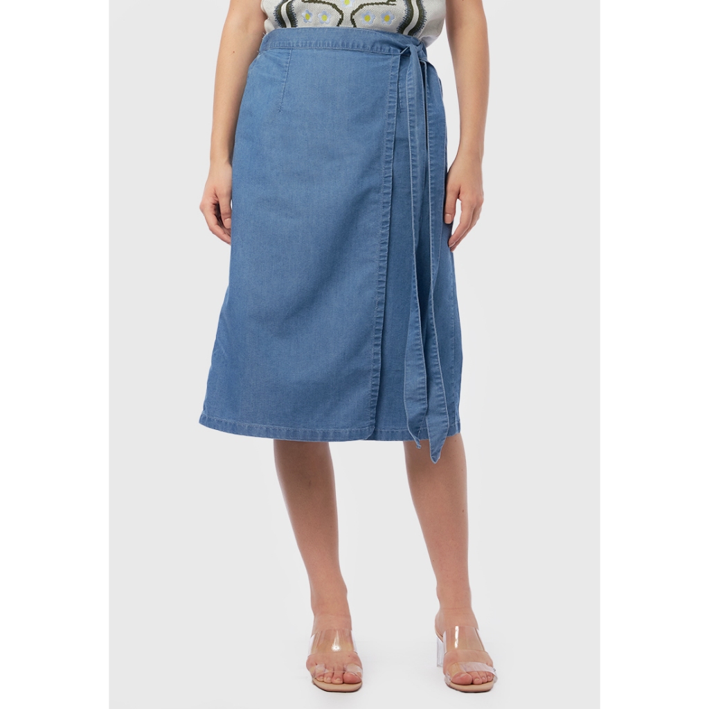 Et Cetera Wrap Denim Midi Skirt MED BLUE