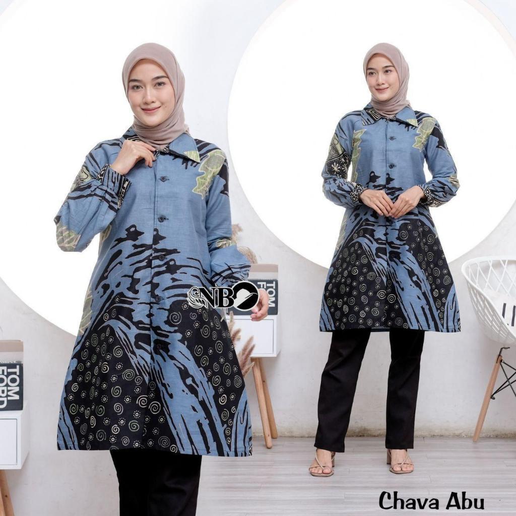 BAJU ATASAN BATIK WANITA - TUNIK BATIK WANITA MODERN - BATIK KERJA WANITA - BATIK BY NUSA MODEL FLOY