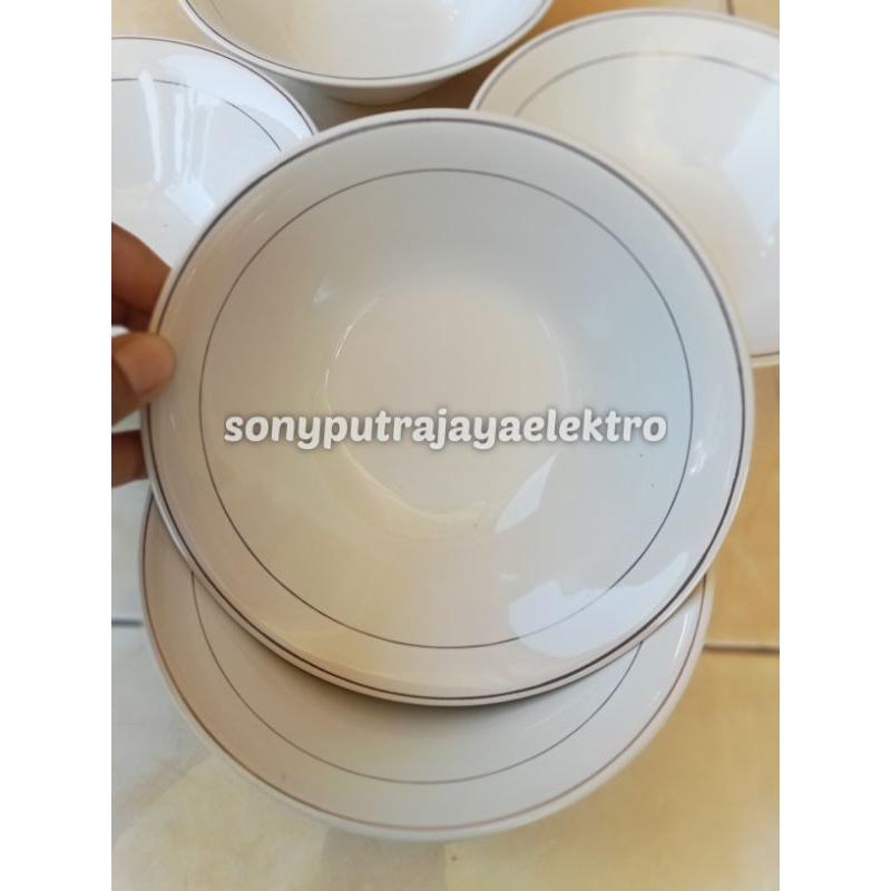 [6pcs]Mangkok List Emas SUNBRID 17cm | Mangkok makan keramik | Mangkok soto dan es buah | Mangkok ba