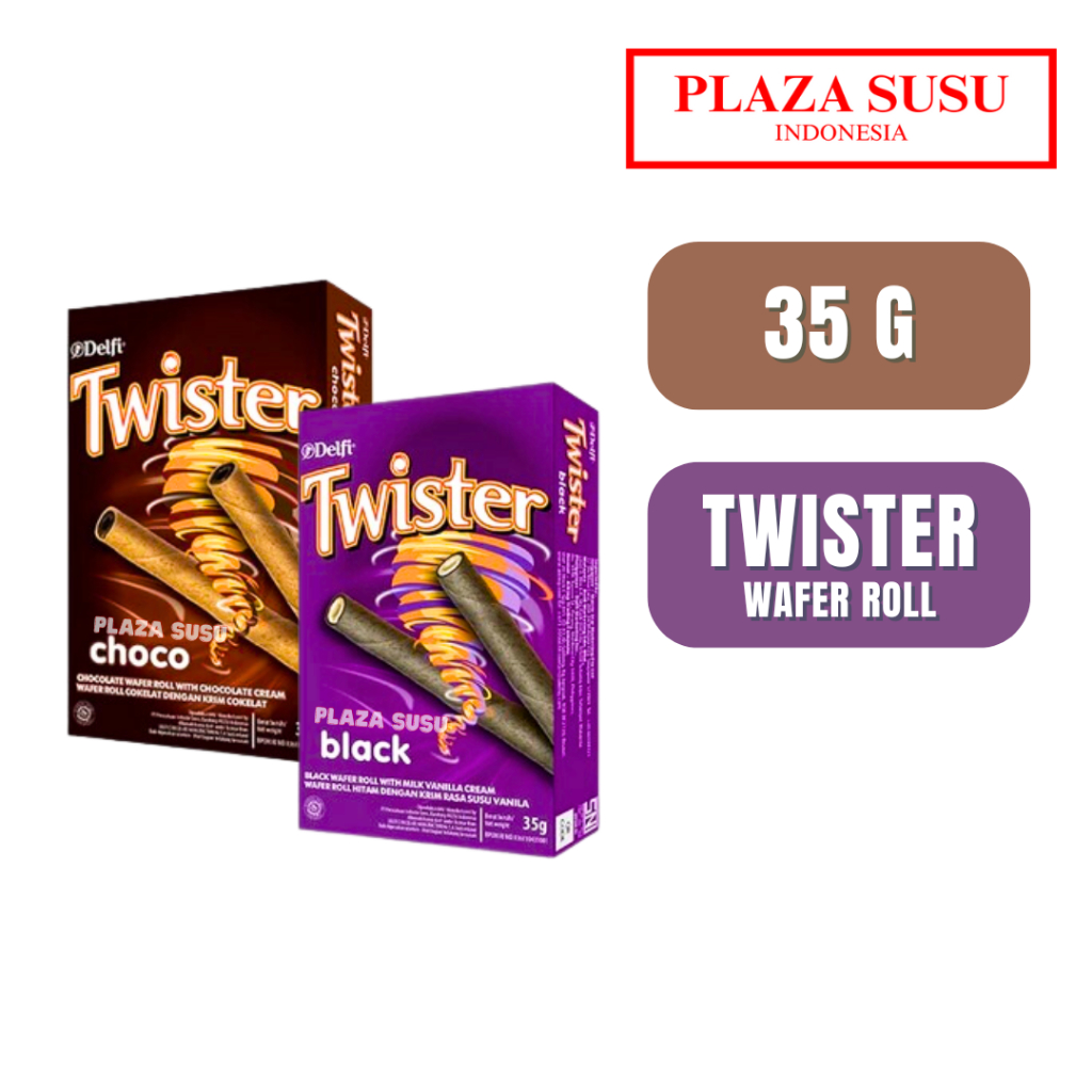 

DELFI TWISTER CHOCO MAKANAN RINGAN DELFI WAFER ROLL 35 G KRIM CHOCOLATE BLACK VANILLA