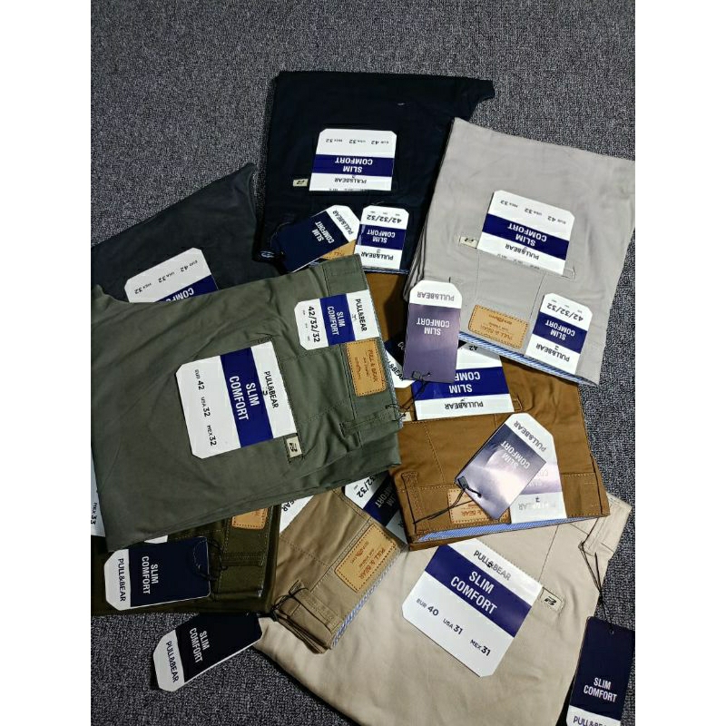 PULL & BEAR celana chinos panjang pria slimfit premium import original