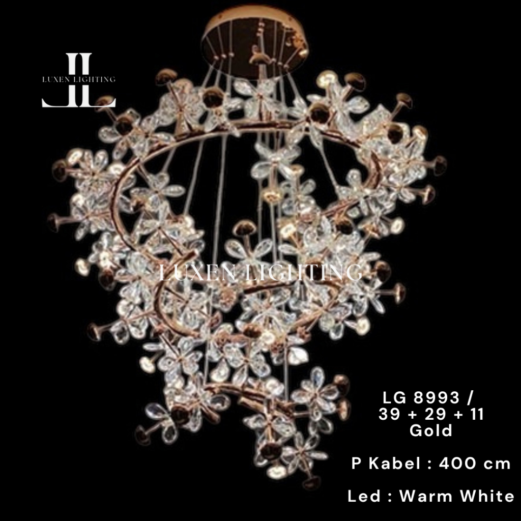 Lampu Gantung Kristal Minimalis Modern Elegan LG 8993 / 39 + 29 +11 Gold