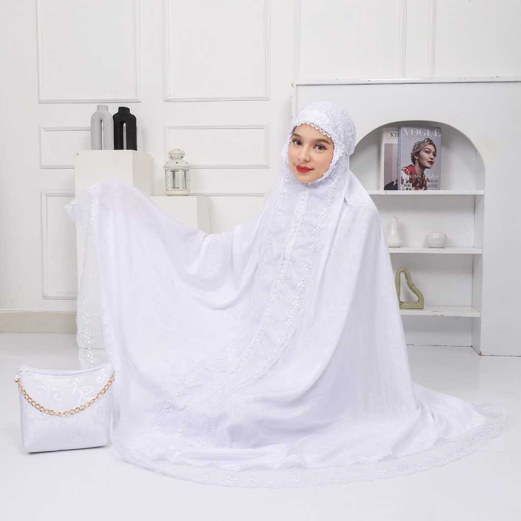 Cassava - Mukena Silky Jaquard Premium Putih Jumbo 2in1 Dahayu Series