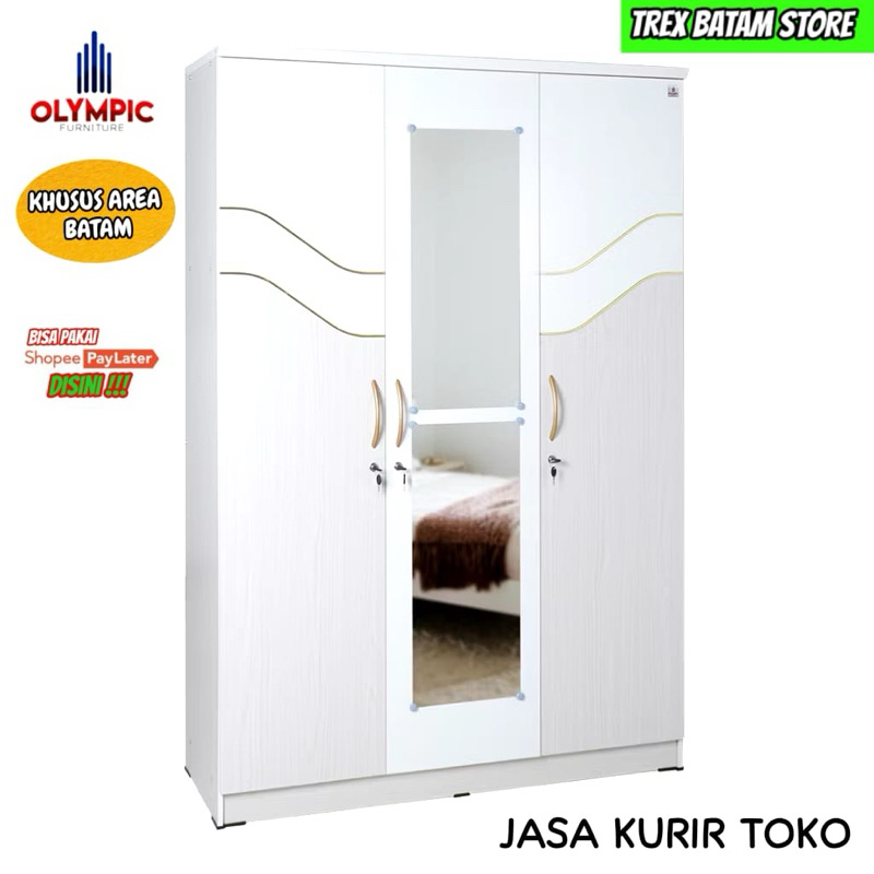 LEMARI PAKAIAN 3 PINTU KAYU LP EVRIN 3P + RAKIT [ BATAM ]