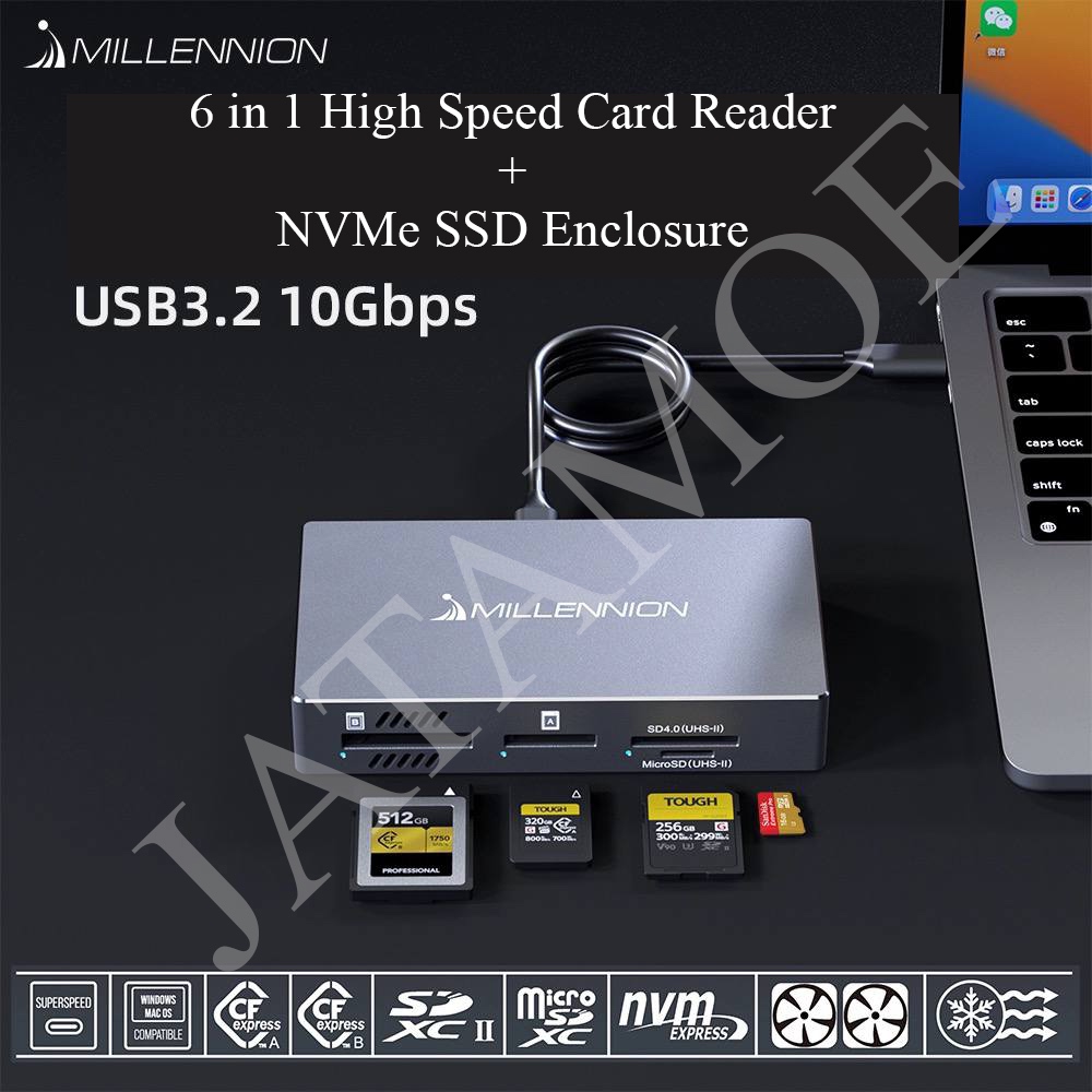 Millennion 6 in 1 card reader, NVMe SSD Enclosure Case, CF Express Type A card Reader, CF Express Ty