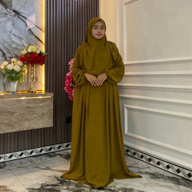 Tanaya Dress - Gamis Jumbo Set Hijab Ld 130cm Bahan Crinkle Airflow