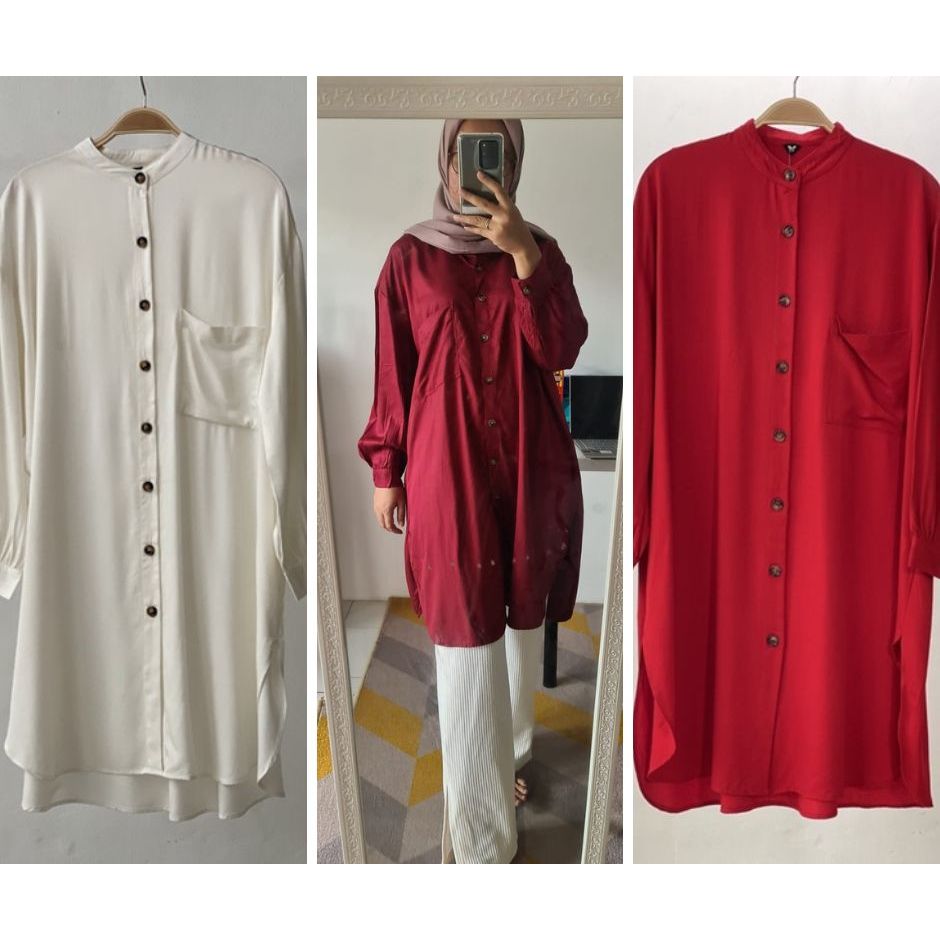 Tunik kemeja kerah shanghai katun rayon premium jumbo oversized ld 130cm fuschia
