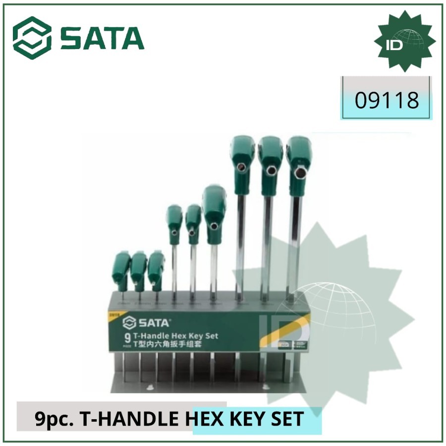 Kunci Handle T Hex 9Pc 09118 T-handle Hex Key Set Sata