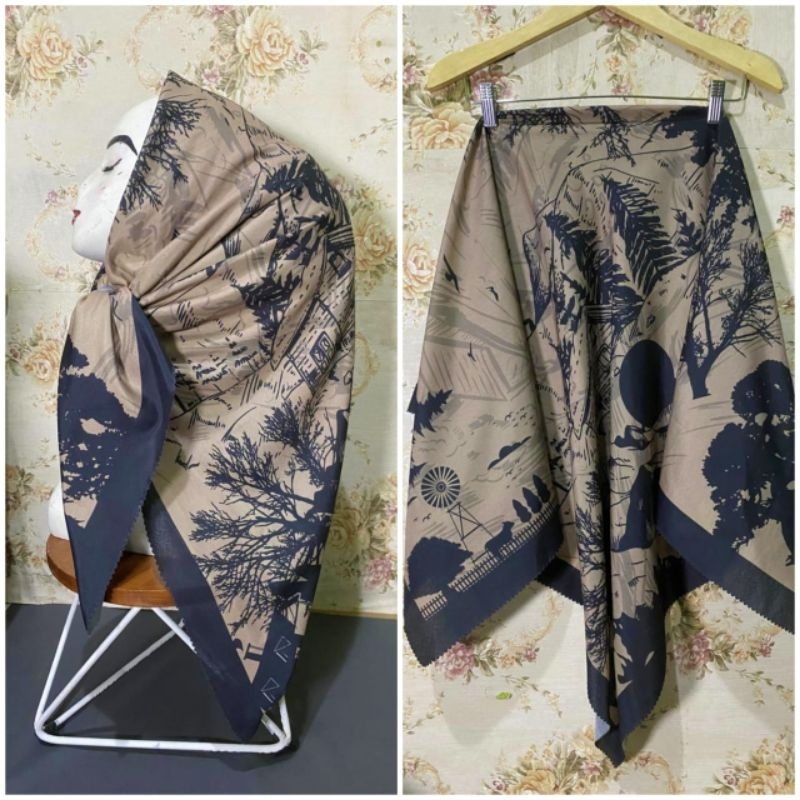 HIJAB SEGI EMPAT MOTIF WARNA MOCCA KERUDUNG VOAL PREMIUM